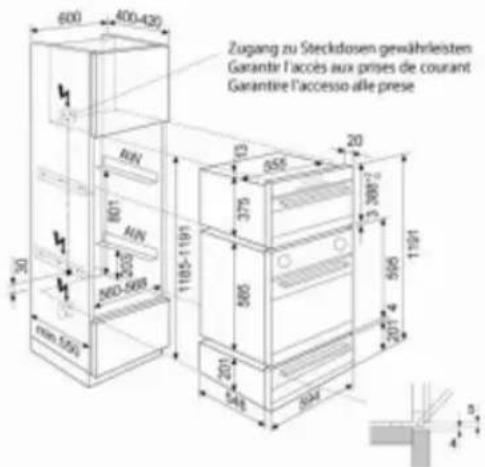 600 400-420 Zugang zu Steckdosen gewährleisten Garantir l'accès aux prises de courant Garantire l'accesso alle prese RUN RUN RUN 500-500 1105-1191 123 555 20 512 3887 1191 505 201 4 201 201 201 201 mm 550 400
