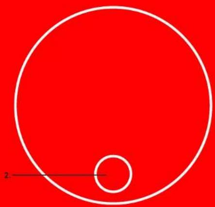 Simple diagram with a large circle and a smaller circle inside, set against a solid red background (no text or symbols)