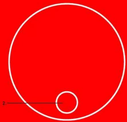 Simple diagram with a large circle and a smaller circle inside, set against a solid red background (no text or symbols)