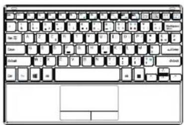 Laptop keyboard layout diagram with standard keys and control buttons.