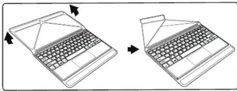 Line drawing of a laptop with folded edges, showing the open and closed states (no text or symbols).