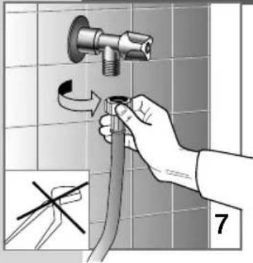 Diagram showing a hand holding a pipe with a valve, indicating a switch or repair operation on a tiled wall.