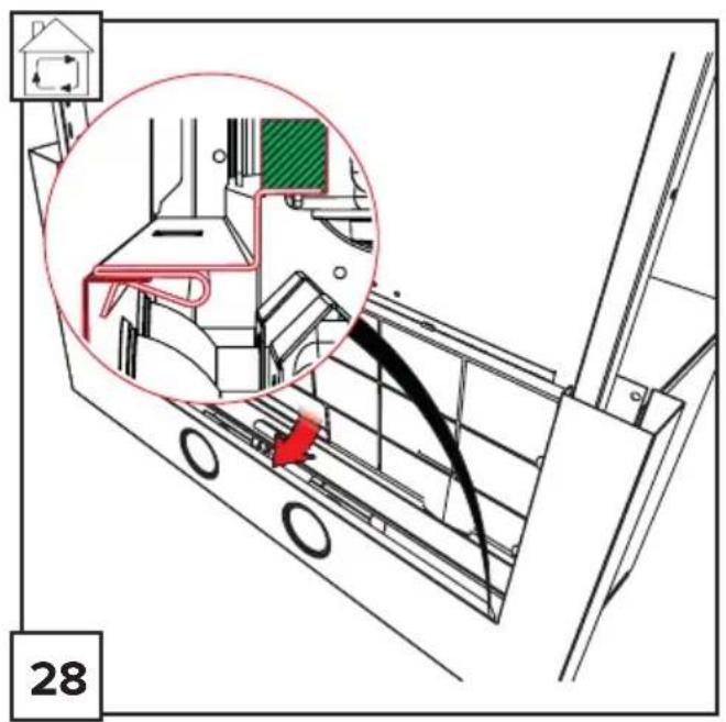 Technical diagram of a vehicle interior with highlighted airflow path and component labels