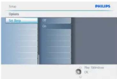Setup PHILIPS Options Set Boom Off On Play Slideshose OK