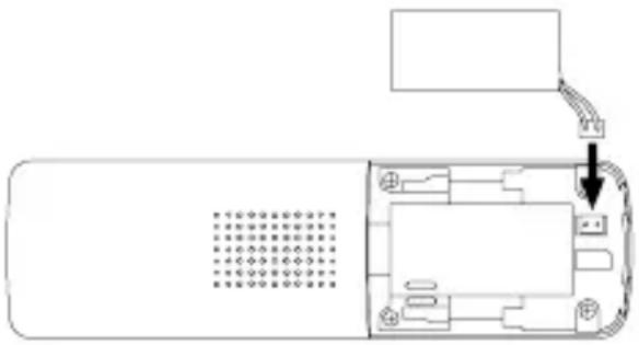 Diagram of a device showing internal components and a cable with an arrow pointing to a component (no text or symbols present)