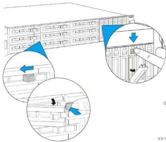 Diagram illustrating server rack and storage mechanism with blue arrows indicating direction of movement or process
