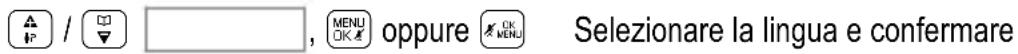 A P / [O] ▼ ,, MENU OK OK oppure OK MENU Selezionare la lingua e confermare