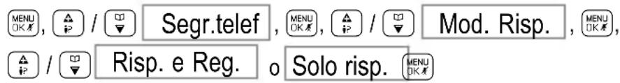 MENU OK / / [ ] Segr.telef , MENU OK / [ ] Mod. Risp. , MENU OK / [ ] Risp. e Reg. o Solo risp. MENU OK