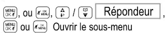 MENU OK ou UK MENU / Répondeur , MENU OK ou UK MENU Ouvrir le sous-menu