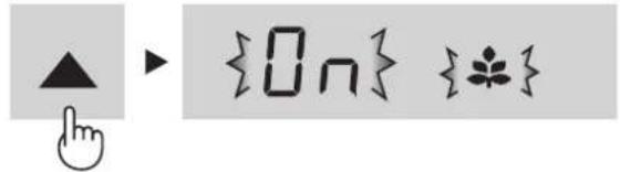Diagram showing directional arrow pointing to symbol 'On' with a hand cursor icon, alongside abstract symbols for 'On', 'On', and floral elements.