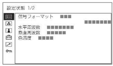 設定状態 1/2 信号フォーマット 水平周波数 垂直周波数 色温度