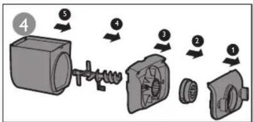 Diagram showing a mechanical assembly with numbered components, likely illustrating a sequence or assembly process.