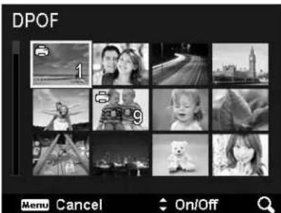 DPOF 1 9 Menu Cancel On/Off