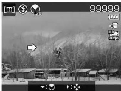 Black-and-white outdoor scene with snow-covered trees, distant hills, and a person walking (no visible text or symbols)