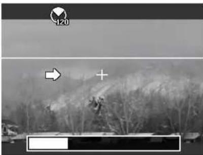 Black-and-white outdoor scene with trees and a person, featuring a scale bar and directional arrows (no readable text or symbols)