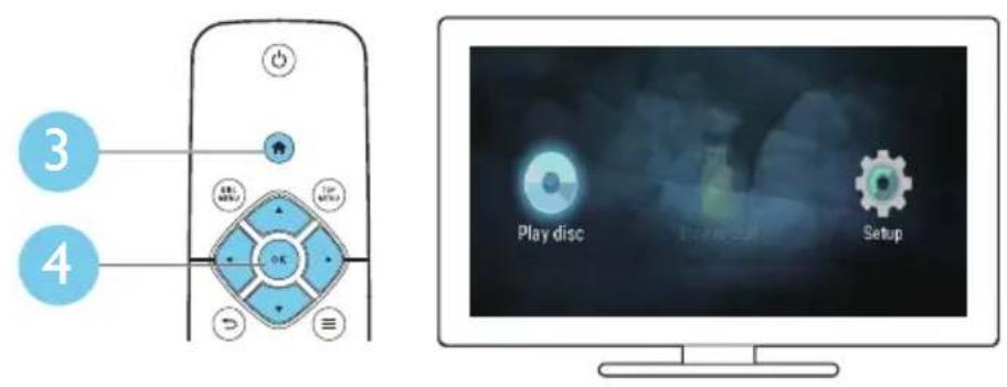 3 4 OK Take Take Play disc Play disc Setup