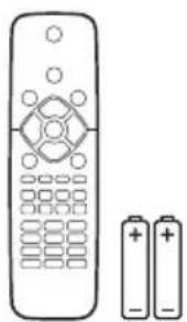 Line drawing of a remote control with two batteries (no text or symbols)