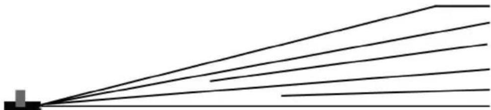 Pure diagram of multiple parallel lines radiating from a central point, no text or symbols present