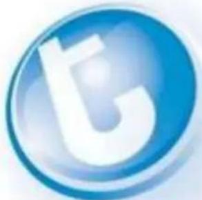Blue glossy circular icon with a stylized white 'b' or letter 't' (no text or symbols beyond the graphic design)