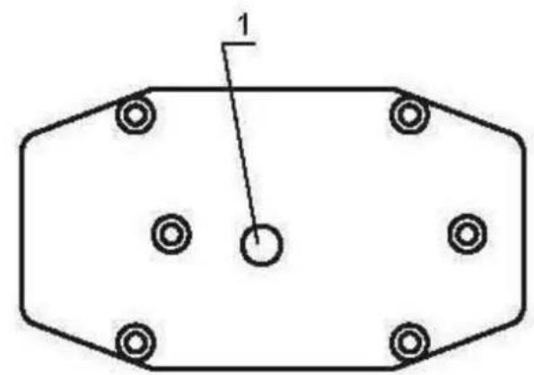 Pure geometric diagram of an octagonal shape with six circular holes and a labeled dimension line (no text or symbols)