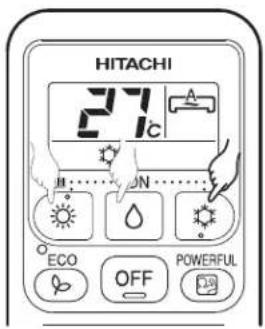 HITACHI 27°C M ON ECO OFF POWERFUL