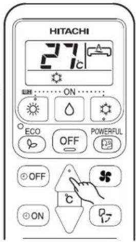 HITACHI 27°C ON ECO OFF POWERFUL OFF ON P-