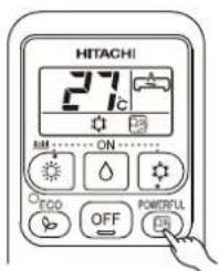 HITACHI 27°C 8M • • • ON • • • ECO OFF POWERFULL