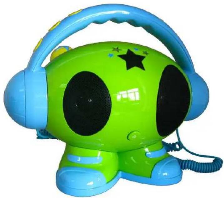 Colorful children's toy with green and blue headphones and star-shaped stars (no text or symbols visible)
