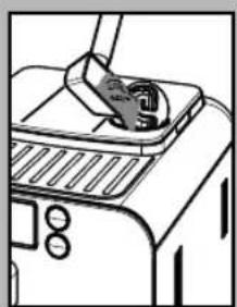 Line drawing of a toaster with a hand holding a tray (no text or symbols)