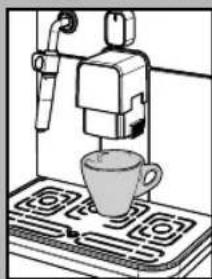 Illustration of a coffee machine with a cup on a tray (no text or symbols visible)