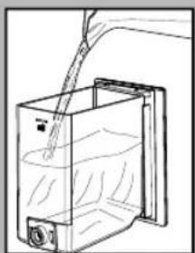 Line drawing of a container with liquid being poured into it, no text or symbols present