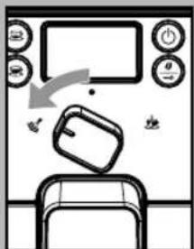 Diagram showing a device with control buttons and a directional arrow indicating rotation or movement, possibly illustrating a system or process.