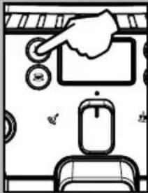 Diagram showing a hand pressing a button on a device with icons for zoom, lock, and battery