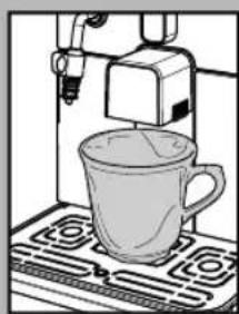 Illustration of a coffee maker using a machine to press a cup on a conveyor belt (no text or symbols visible)