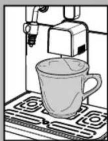 Illustration of a coffee maker using a machine to press a cup on a conveyor belt (no text or symbols visible)
