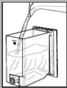 Line drawing of a container with liquid being poured into it, no text or symbols present