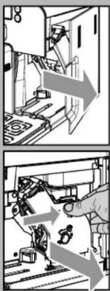 Technical diagram showing mechanical assembly steps with arrows indicating direction of movement or process