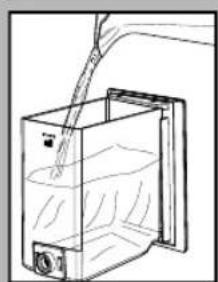 Line drawing of a container with liquid being poured into it, no text or symbols present