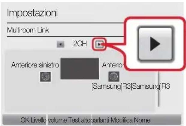 Impostazioni Multiroom Link 2CH Anteriore sinistro Anterior [Samsung]R3[Samsung]R3 OK Livello volume Test altoparlanti Modifica Nome