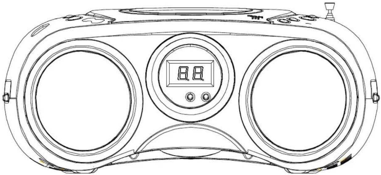 Line drawing of a portable electronic device with two circular windows and a digital display (no text or symbols)