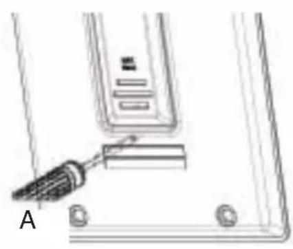 Technical line drawing of a screwdriver inserted into a component, labeled A (no text or symbols present).