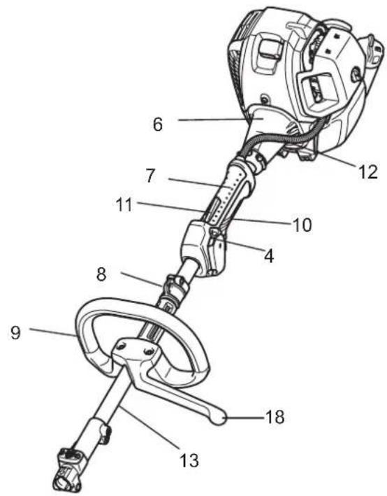 Technical diagram of a mechanical device with numbered parts for identification