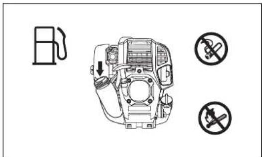 Diagram showing engine components with fuel pump and two prohibition symbols