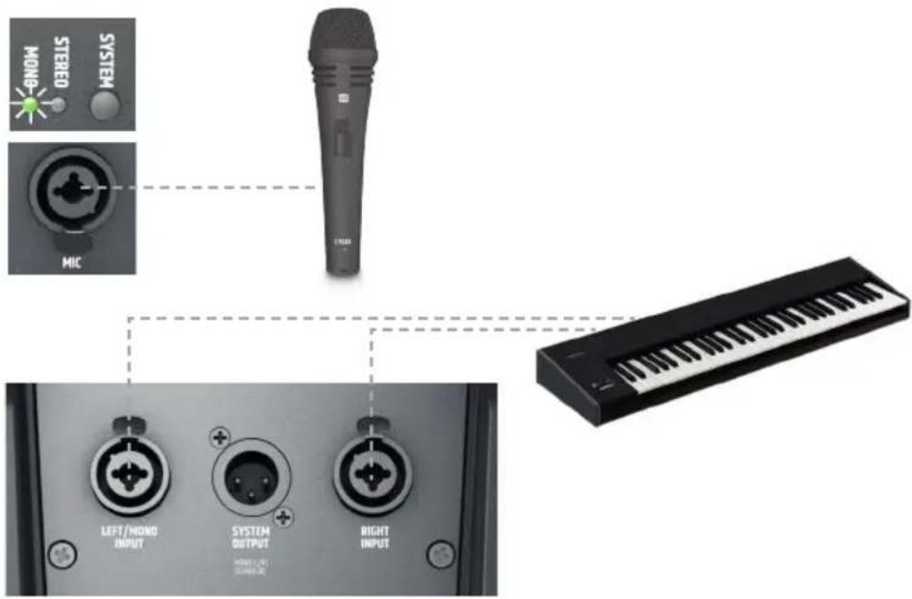 MONO STEREO SYSTEM MIC LEFT/MONO INPUT SYSTEM OUTPUT RIGHT INPUT