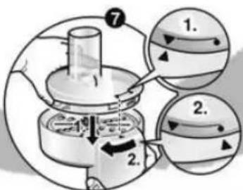 Diagram illustrating a mechanical device with numbered steps and directional arrows indicating motion or movement.