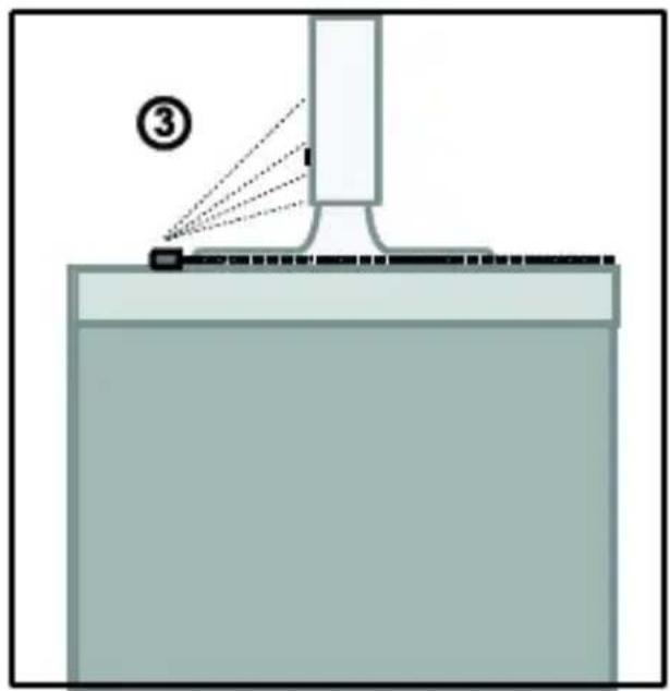 Diagram showing a device with labeled components and light rays, marked with circled number 3