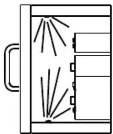 Simple line drawing of a cabinet with windows and doors, no text or symbols present