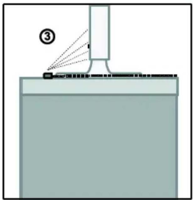 Diagram of a laser beam interacting with a beam splitter, showing beam path and laser direction (no text or labels)