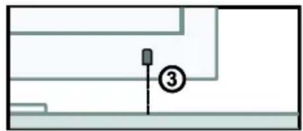 Diagram showing a labeled component '③' with a vertical line and circular marker, likely indicating a step or section.