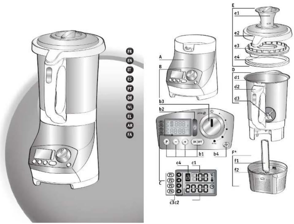 FR EN IT ES PT DE NL EL AR FA A B b3 b2 P - + OK DIFF b1 b4 c4 c1 C 100 °C 20:00 °C c3 c2 E e1 e2 e3 e4 D d1 d2 d3 F* f1 f2